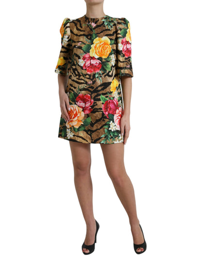 Vestido mini recto con estampado animal y floral