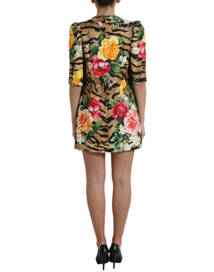 Vestido mini recto con estampado animal y floral