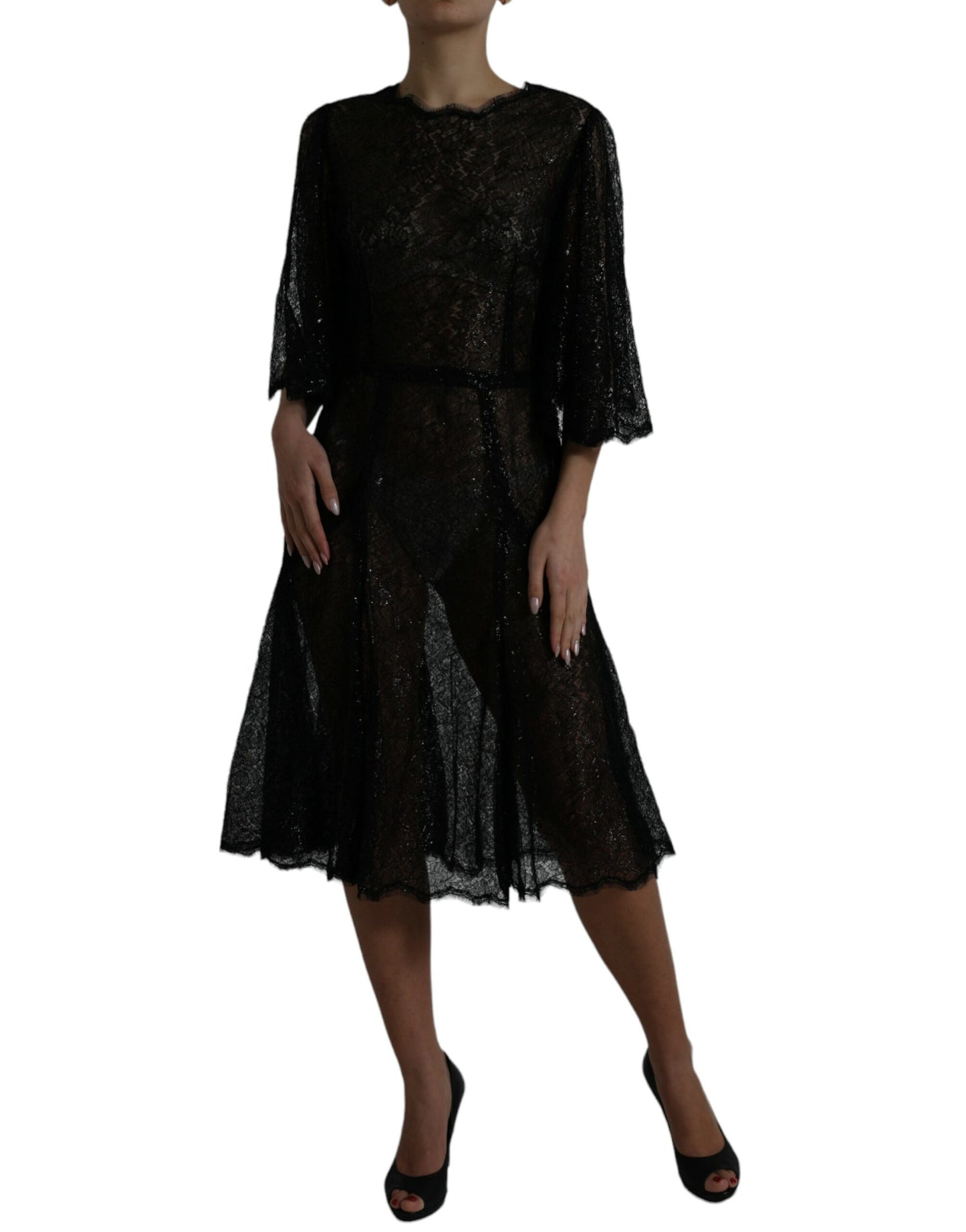 Elegante vestido midi de encaje floral