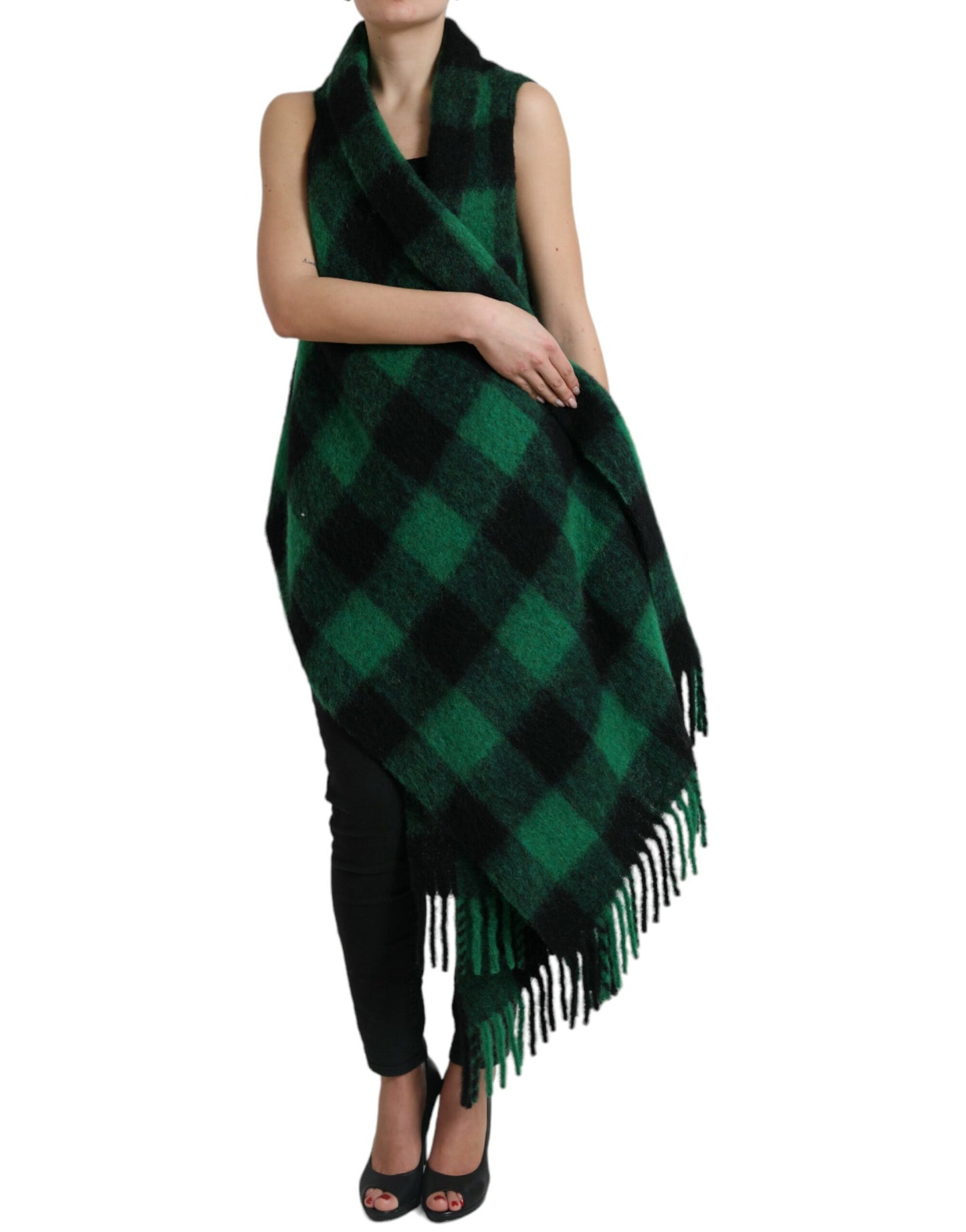 Chaqueta tipo poncho a cuadros elegante