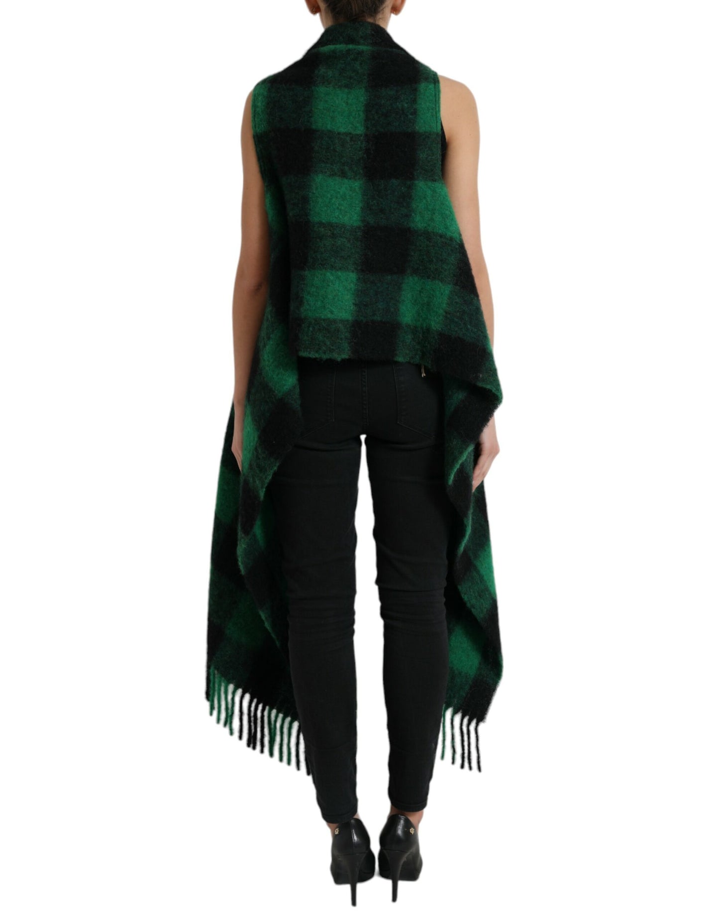 Chaqueta tipo poncho a cuadros elegante