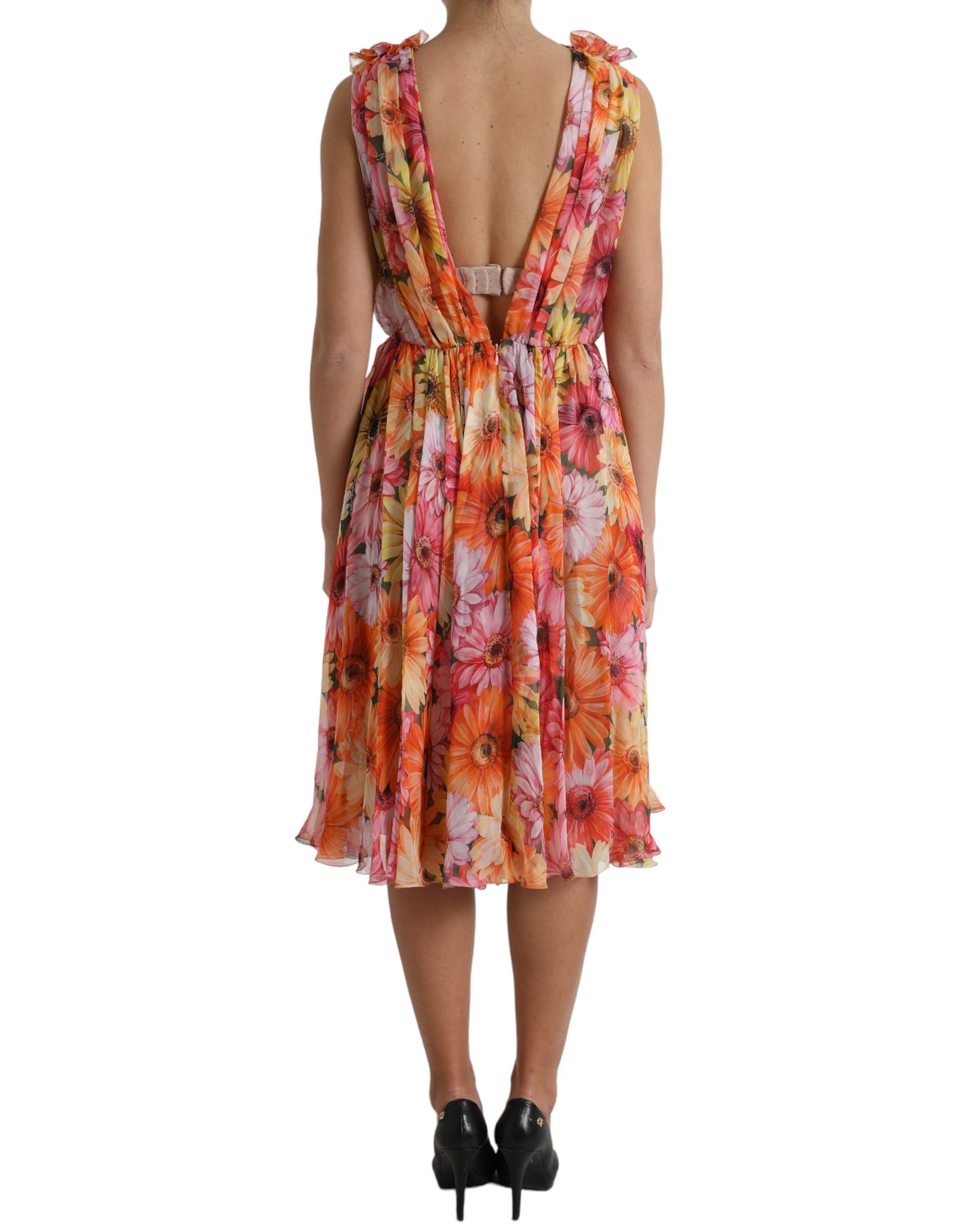 Elegante vestido midi de seda floral con escote en V