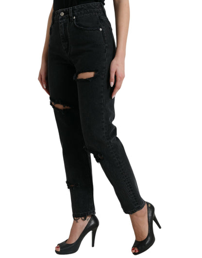 Elegantes jeans negros elásticos de cintura alta