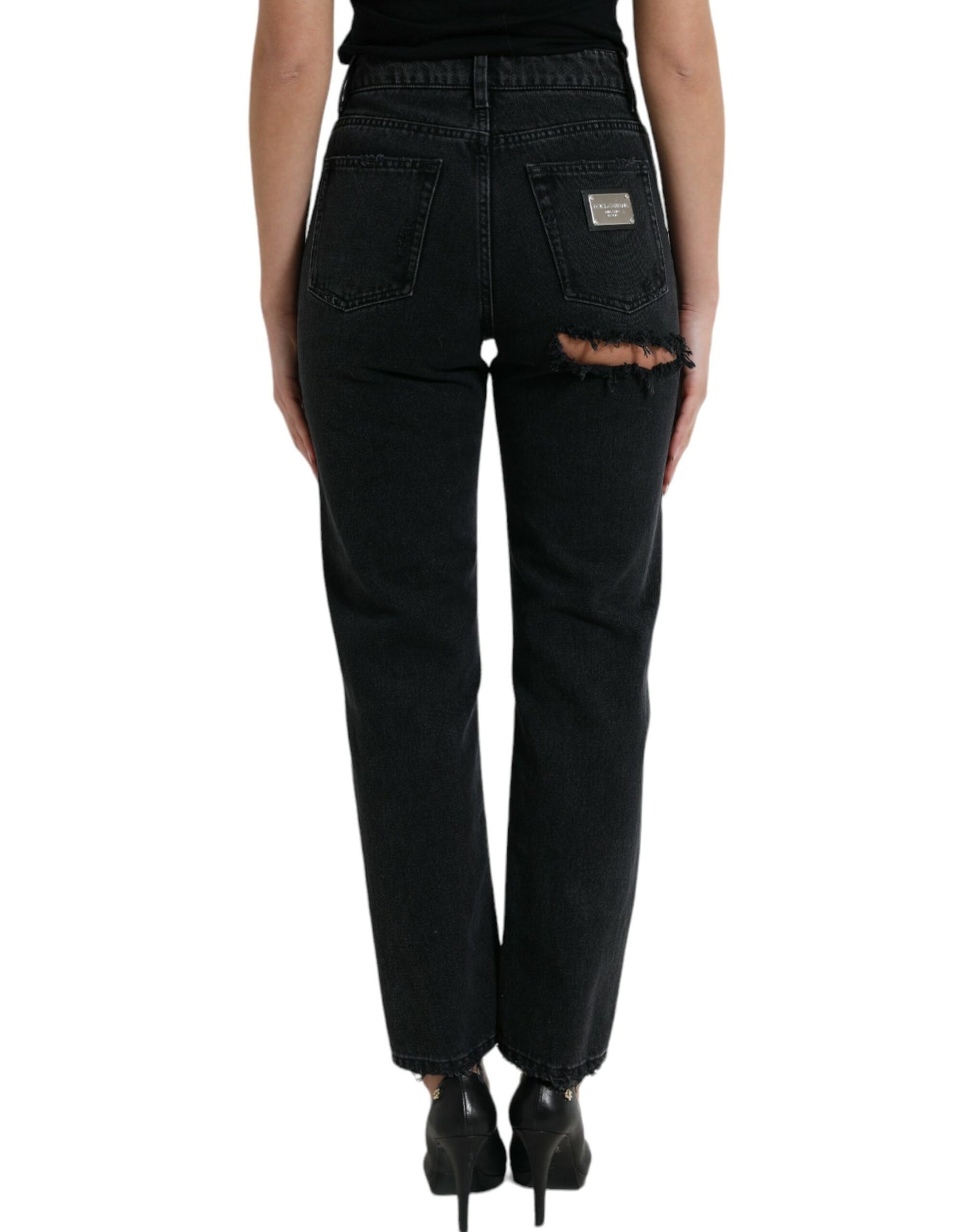 Elegantes jeans negros elásticos de cintura alta