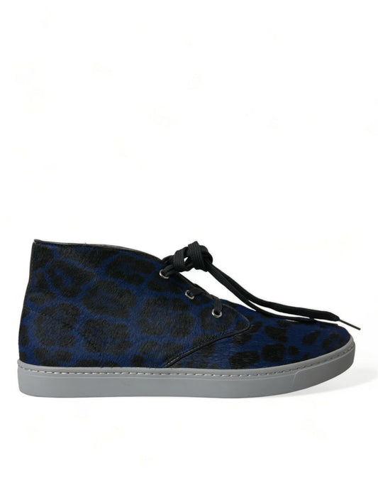 Zapatillas deportivas de caña media con estampado de leopardo azul chic