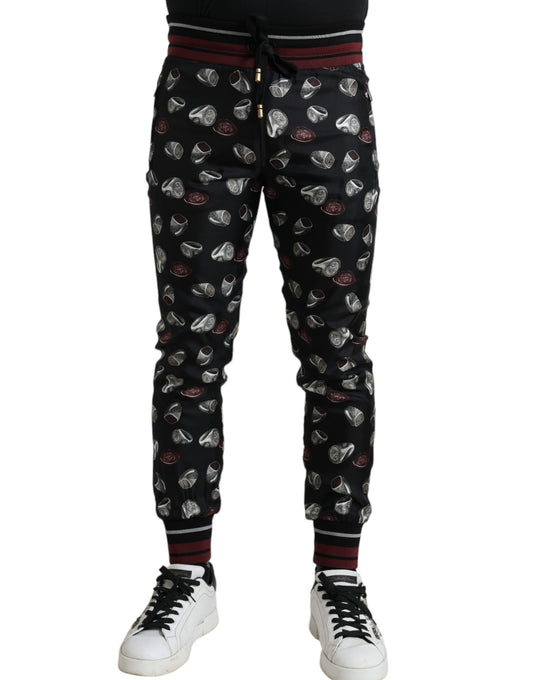 Elegante pantalón de chándal de seda con estampado de anillos