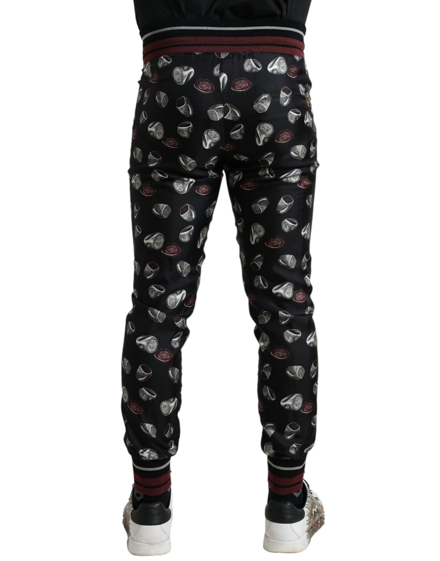 Elegante pantalón de chándal de seda con estampado de anillos