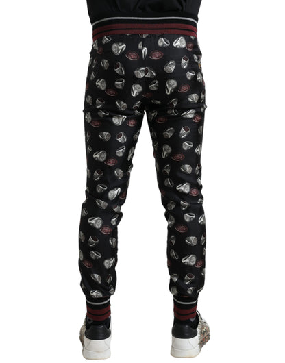 Elegante pantalón de chándal de seda con estampado de anillos