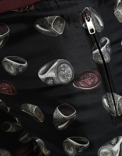 Elegante pantalón de chándal de seda con estampado de anillos