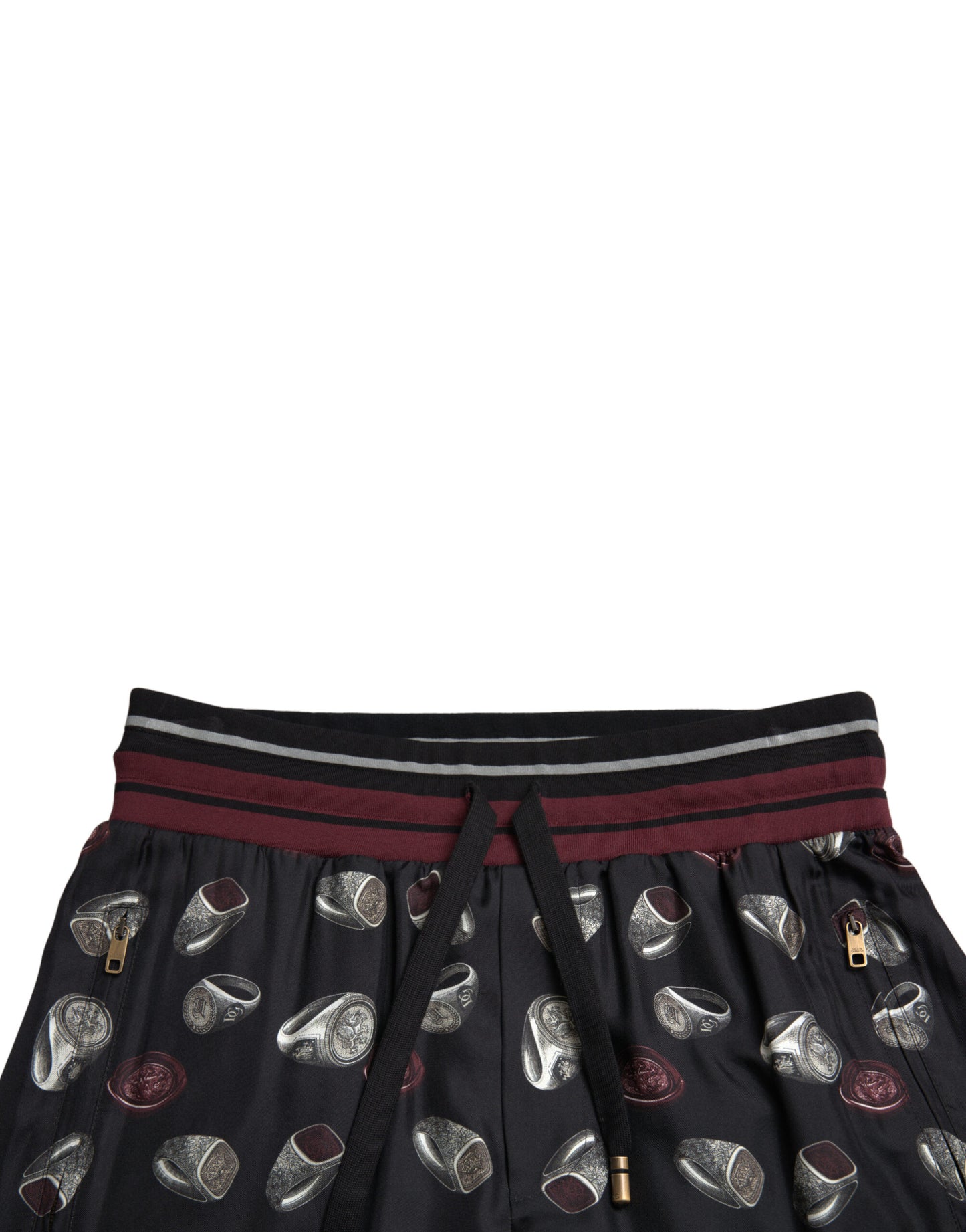 Elegante pantalón de chándal de seda con estampado de anillos
