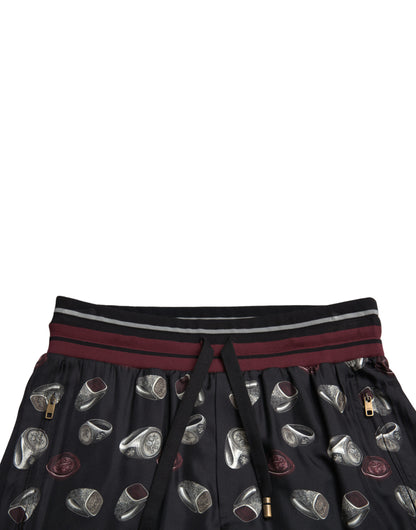 Elegante pantalón de chándal de seda con estampado de anillos