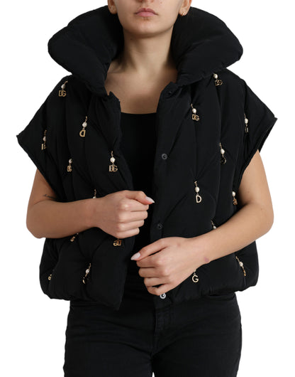 Elegante chaqueta acolchada con adorno de perlas