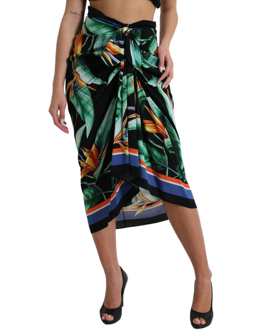 Elegante falda midi de cintura alta con estampado floral