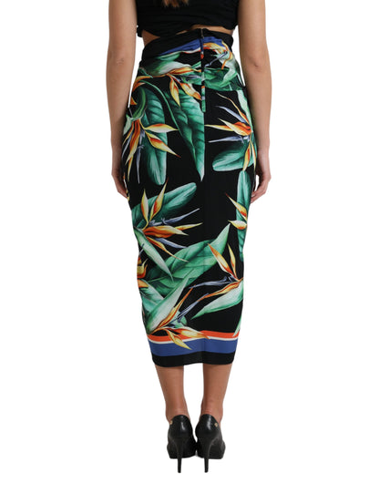 Elegante falda midi de cintura alta con estampado floral