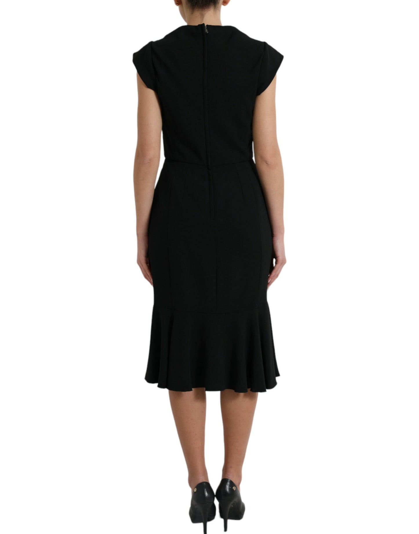 Elegante vestido midi de cady elástico negro