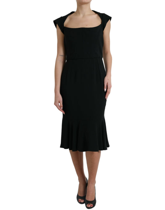 Elegante vestido midi de cady elástico negro