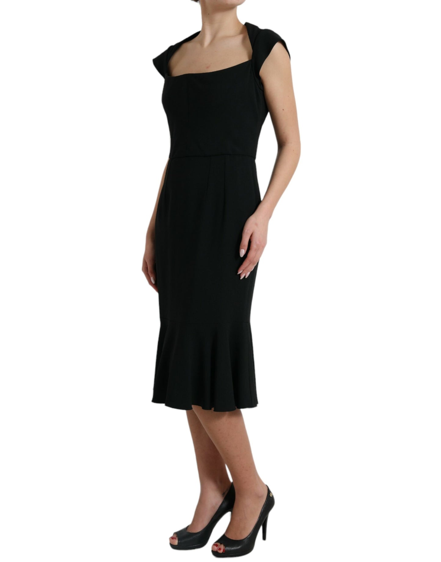 Elegante vestido midi de cady elástico negro