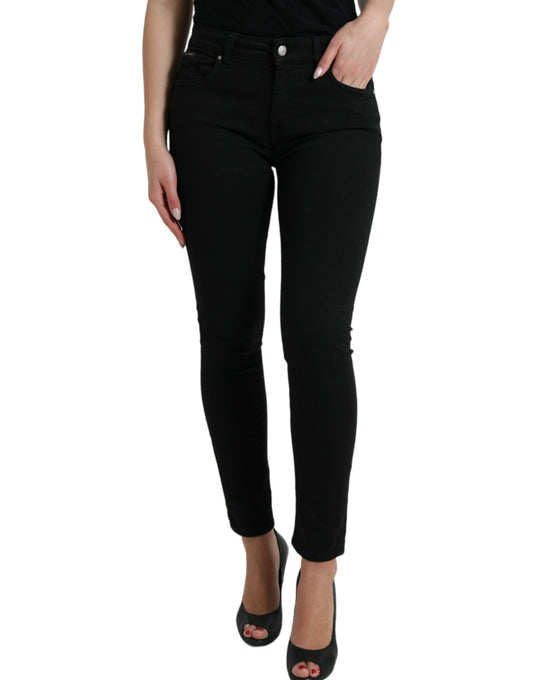 Elegantes jeans negros elásticos de cintura media