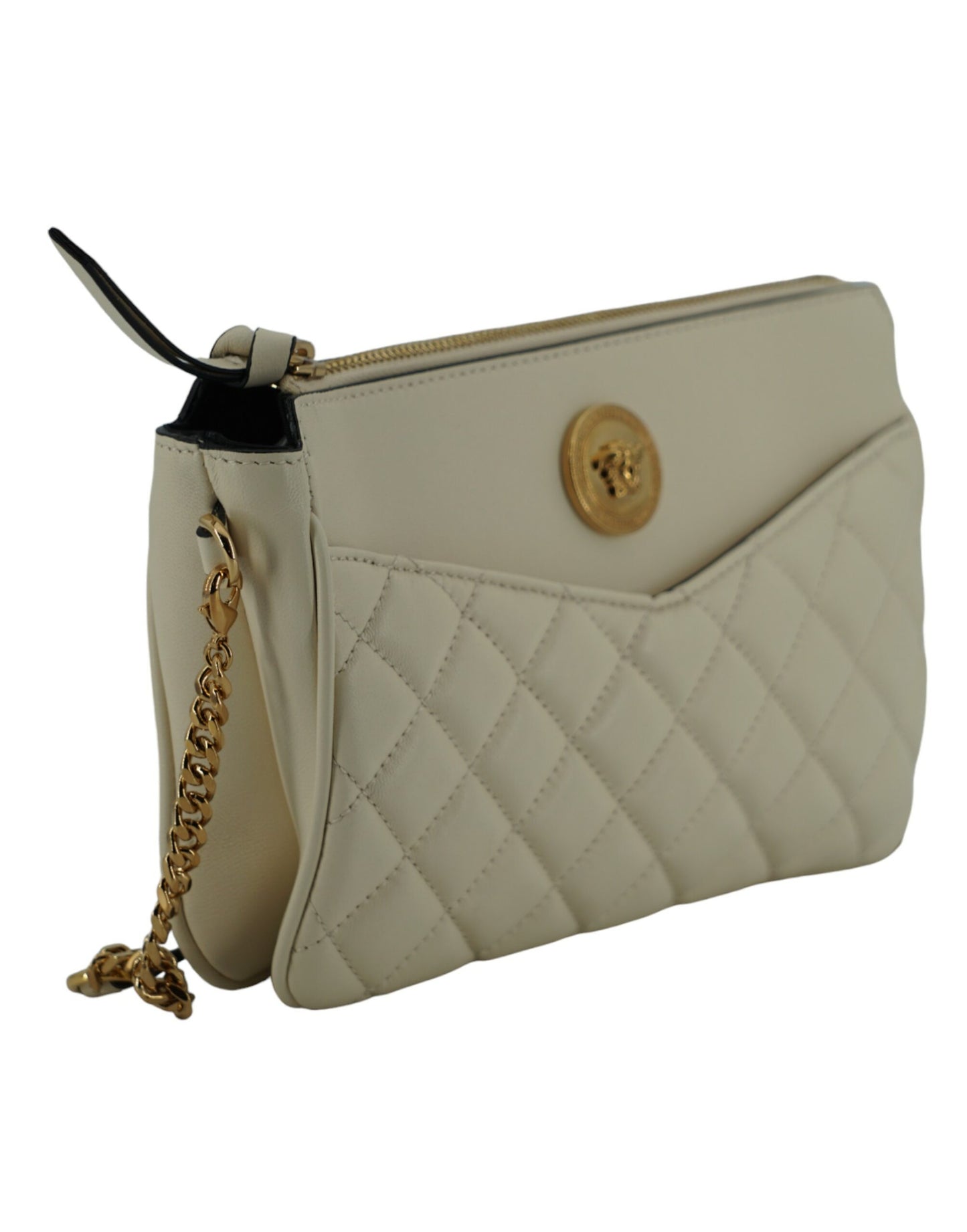 Elegante bolso bandolera de piel de cordero blanca