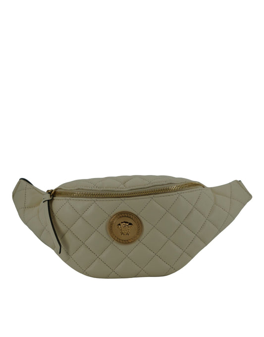 Elegante bolso de cinturón de piel de cordero blanca