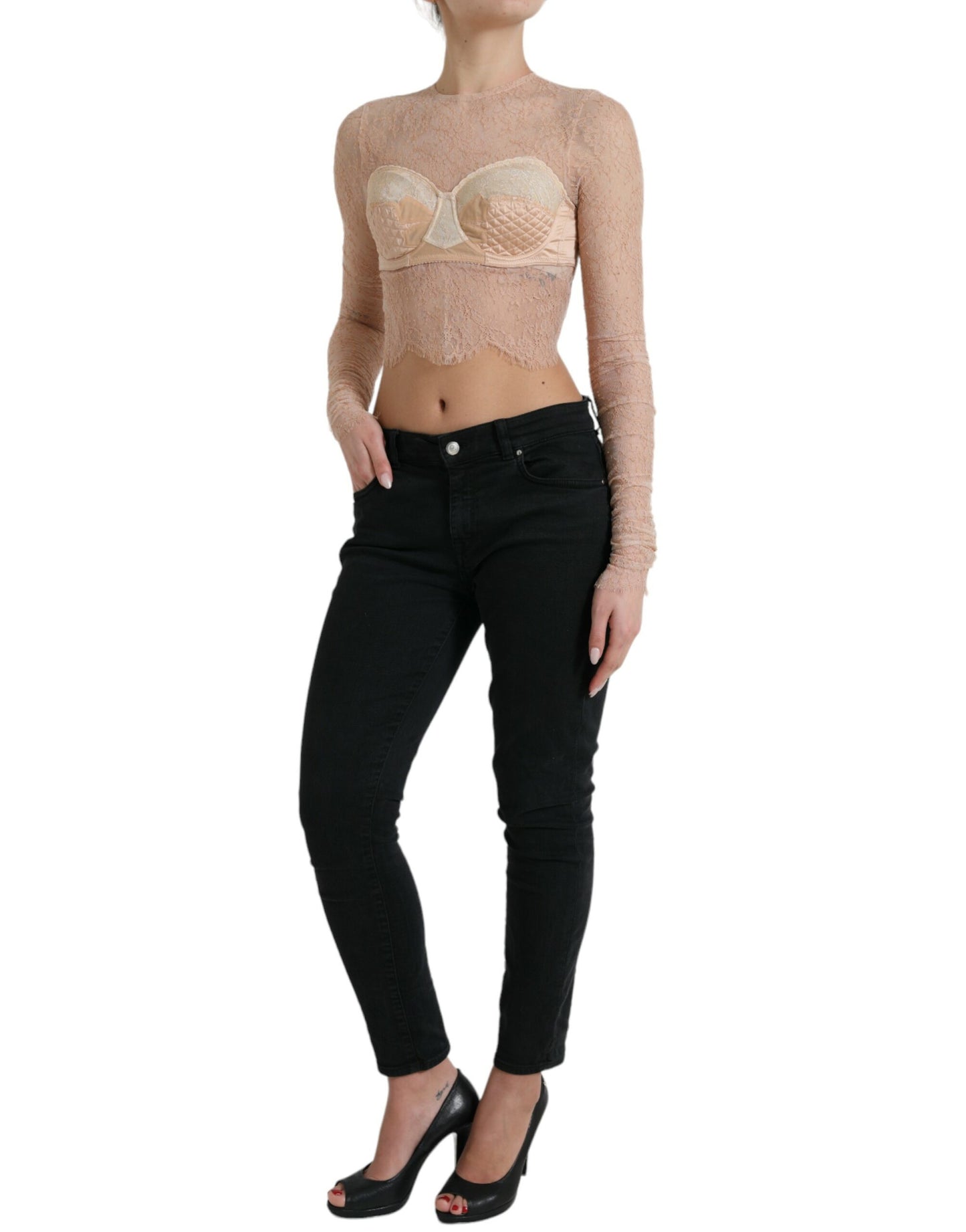 Elegante top corto con corpiño de encaje
