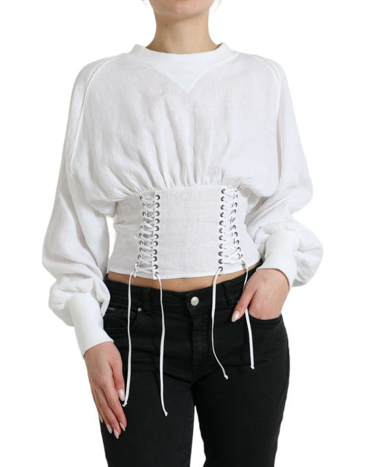 Elegante top corto con corsé blanco con cordones