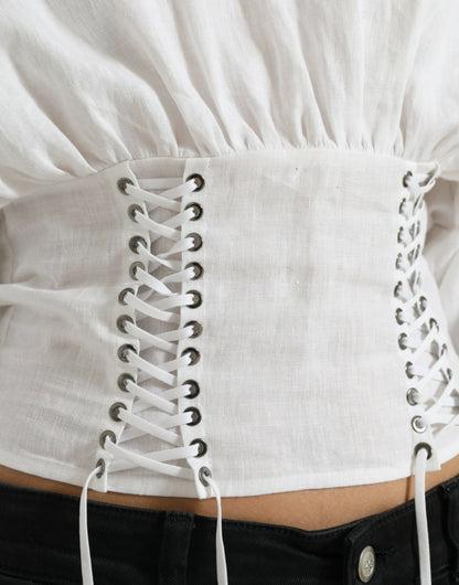 White Cotton Corset Cropped Long Sleeves Topclothing