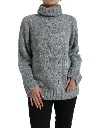 Elegante jersey de cuello alto en mezcla de cachemira gris