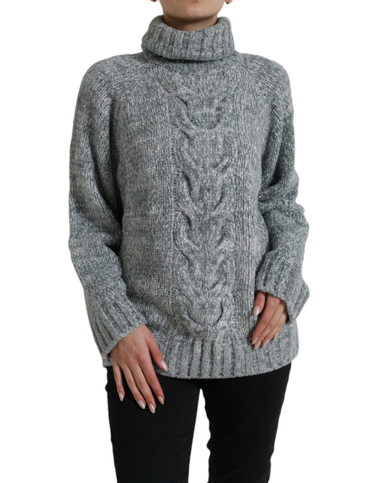 Elegante jersey de cuello alto en mezcla de cachemira gris