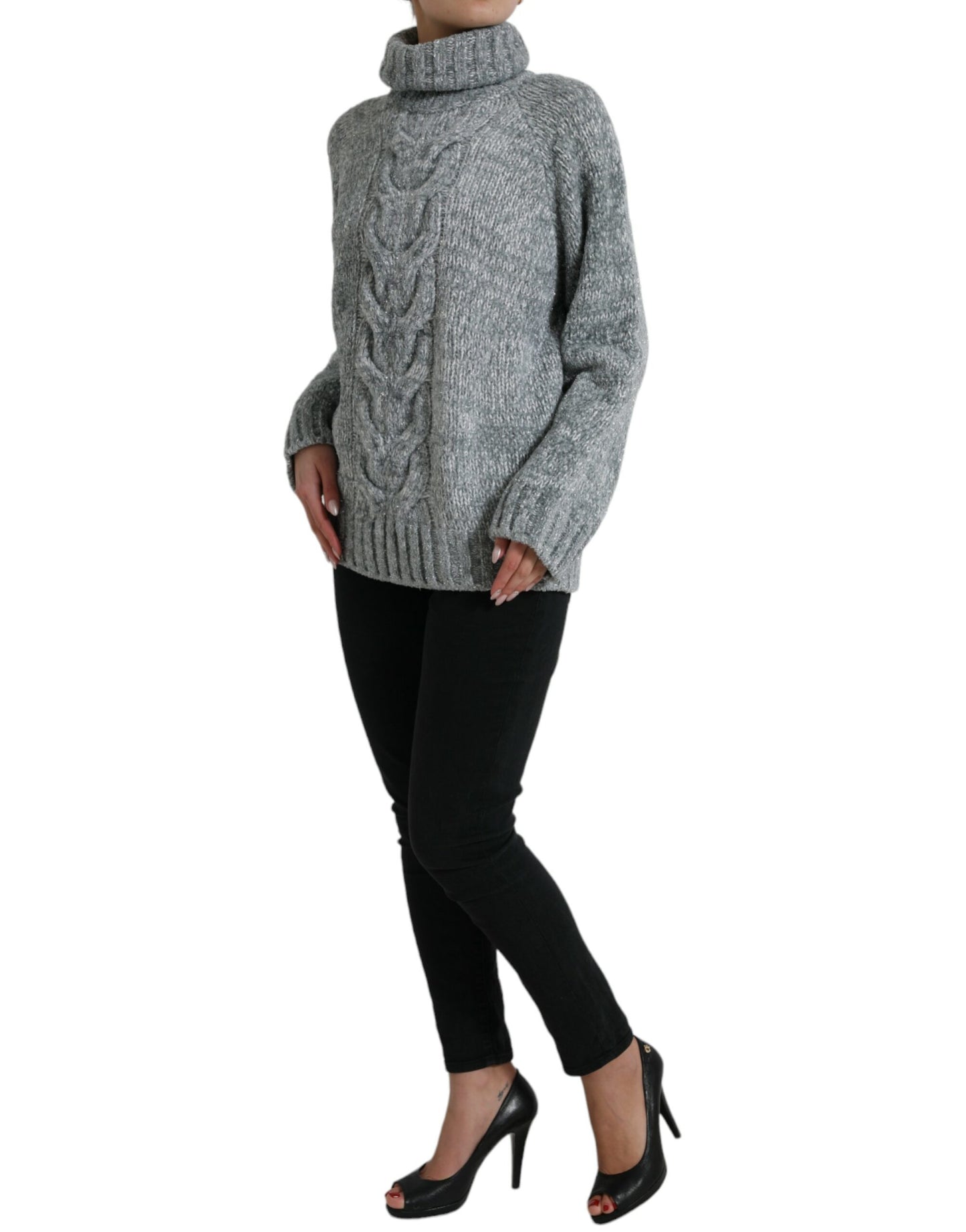 Elegante jersey de cuello alto en mezcla de cachemira gris