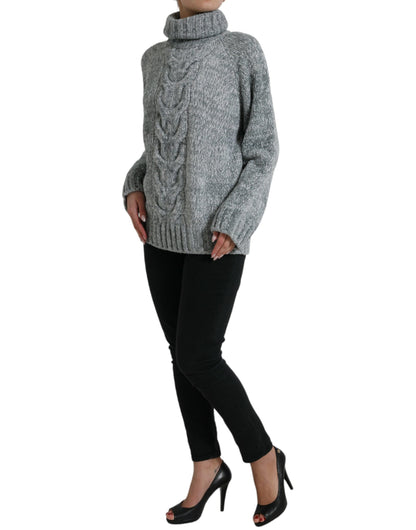 Elegante jersey de cuello alto en mezcla de cachemira gris