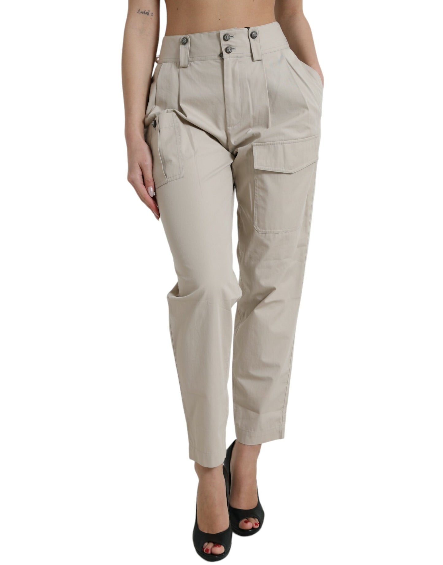 Pantalones de moda de cintura alta y corte cónico - Beige