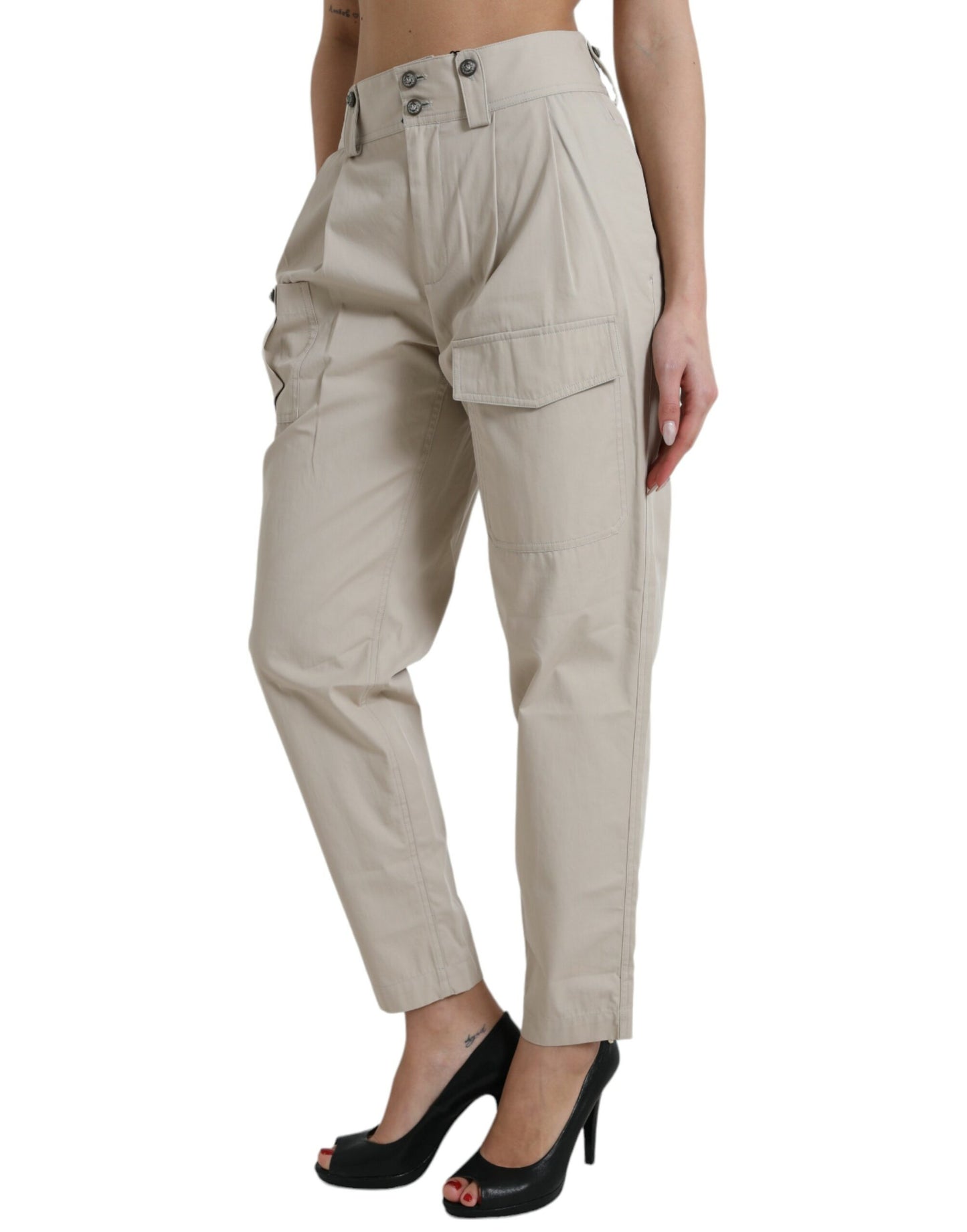 Pantalones de moda de cintura alta y corte cónico - Beige