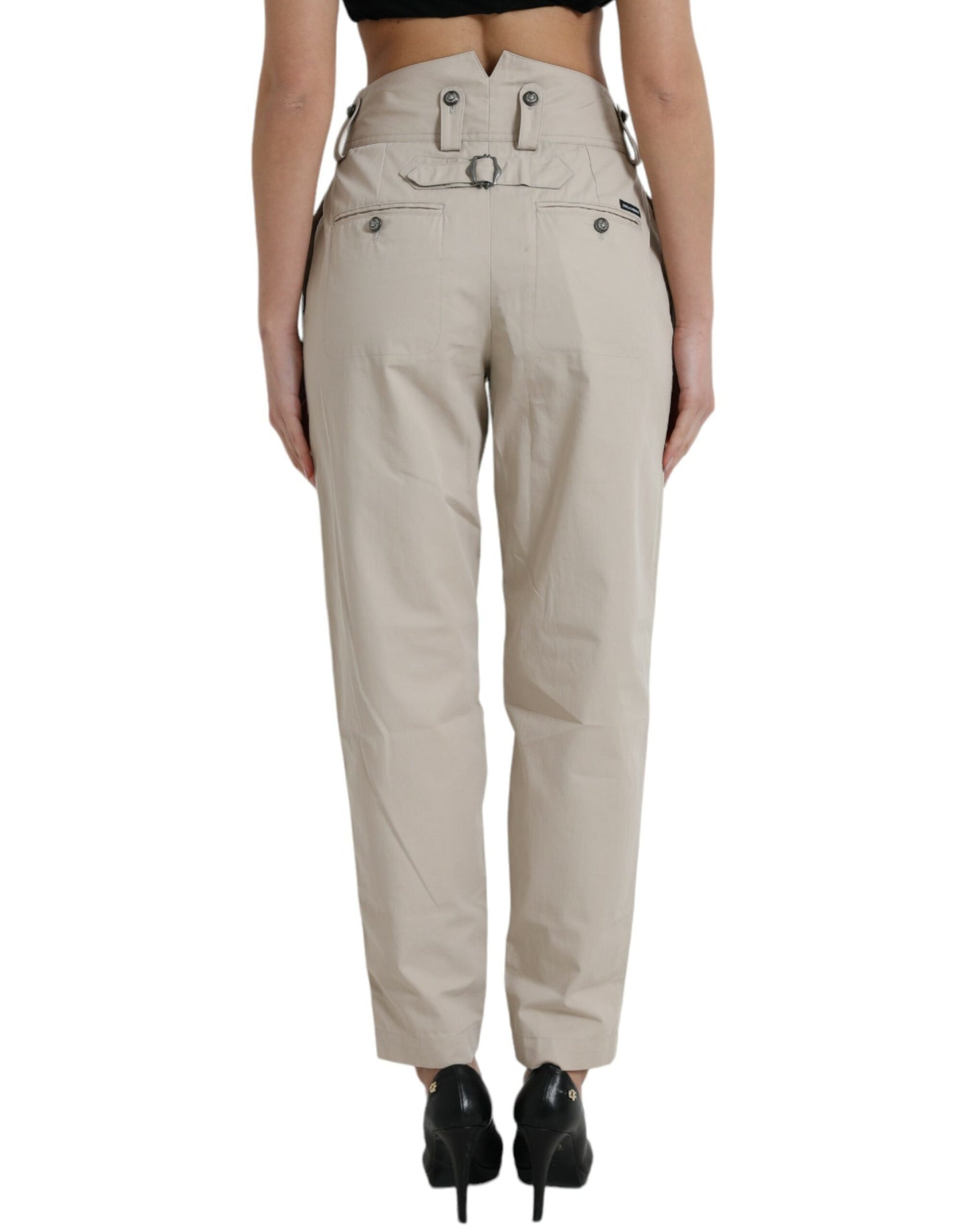 Pantalones de moda de cintura alta y corte cónico - Beige