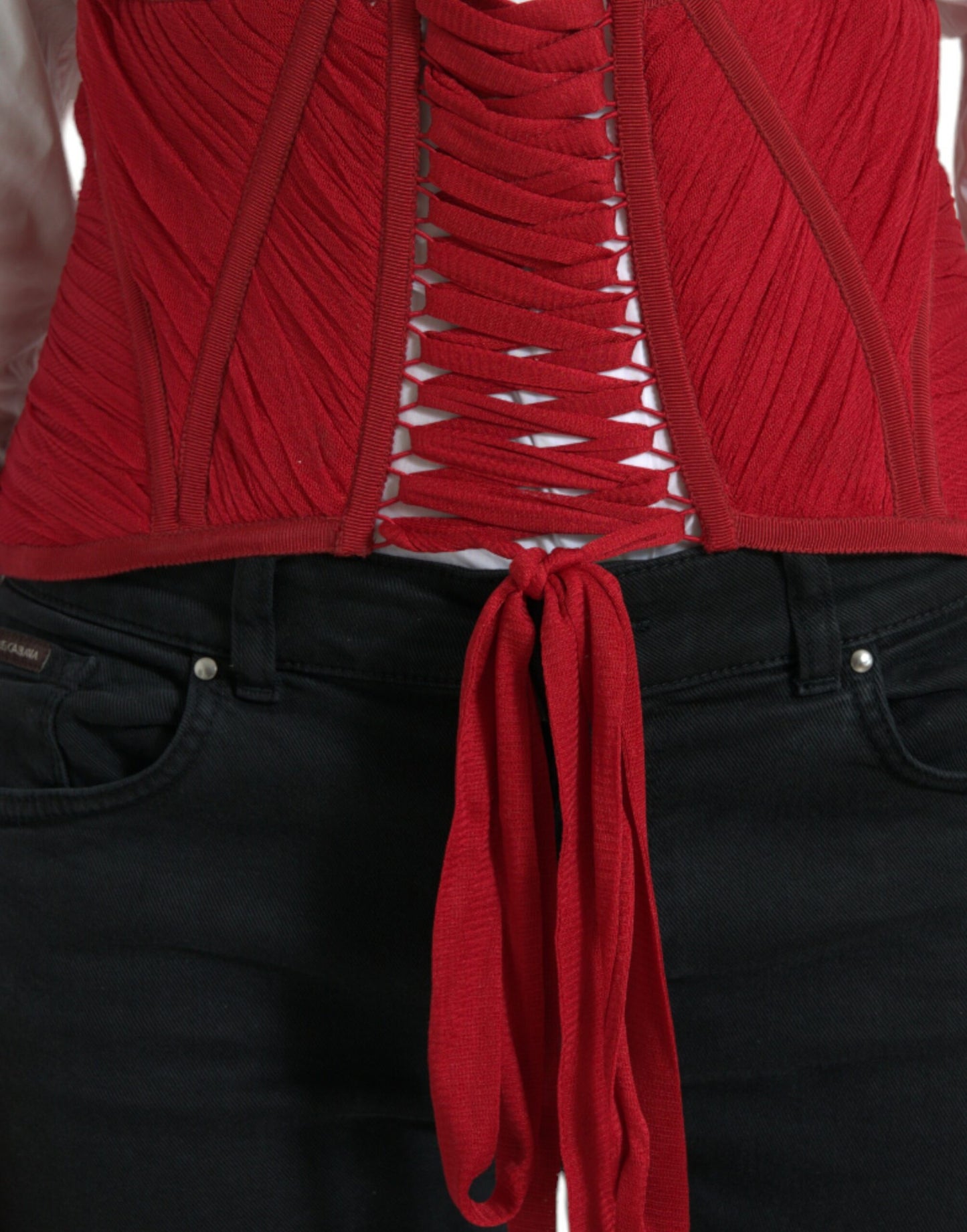 Cinturón de corsé de seda en rojo intenso
