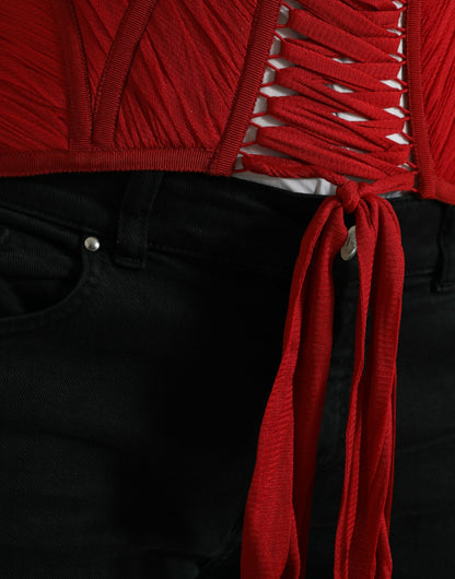 Cinturón de corsé de seda en rojo intenso