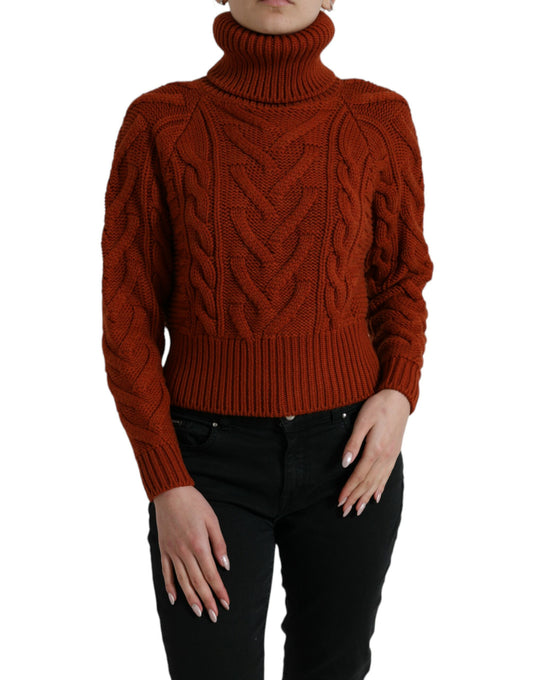 Elegante suéter de lana de cuello alto marrón
