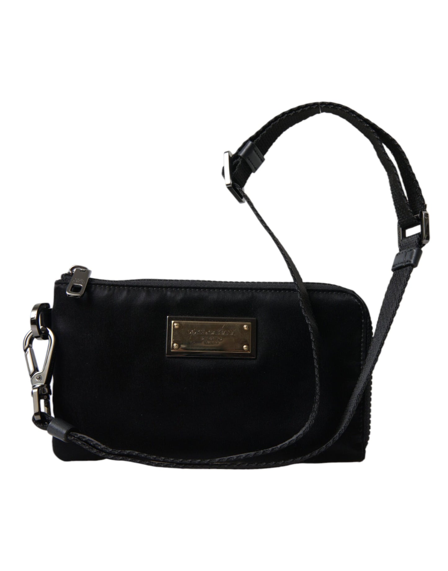 Elegante bolsa de nailon y cuero negro