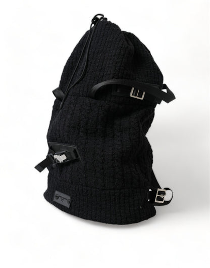 Elegante mochila de mezcla de lana y tricot en color negro
