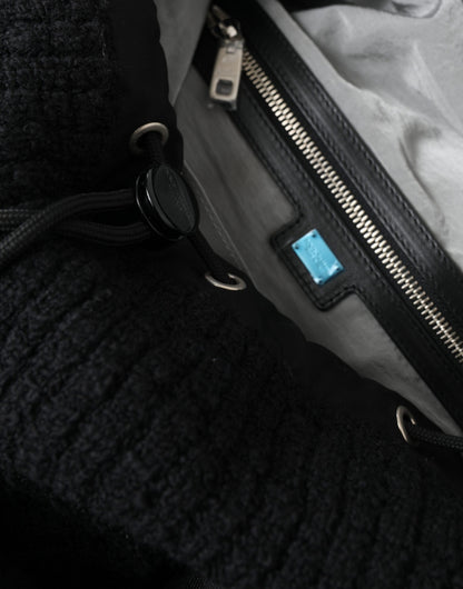 Elegante mochila de mezcla de lana y tricot en color negro