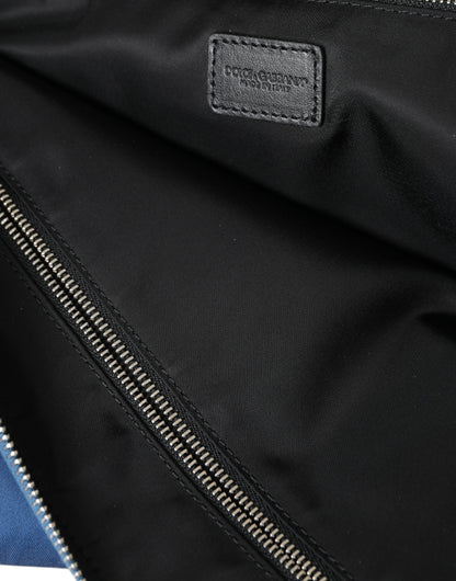 Elegante bolso de mano de nailon azul con cremallera