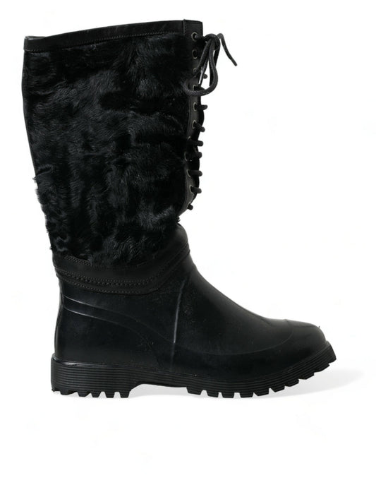 Botas elegantes de piel de oveja negra a media pantorrilla