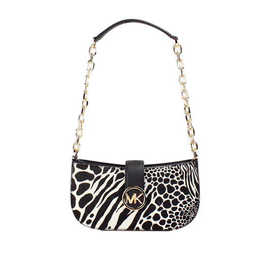 Bolso bandolera Carmen pequeño de pelo de becerro negro