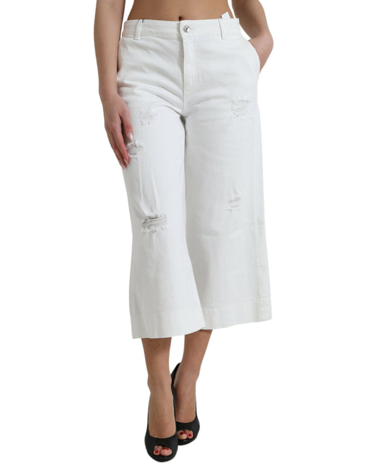 Elegantes jeans blancos de cintura media con corte tobillero