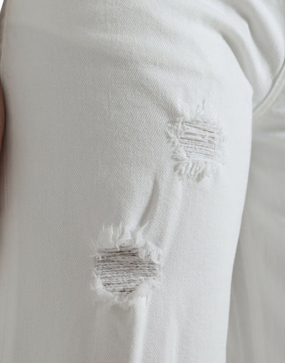 Elegantes jeans blancos de cintura media con corte tobillero
