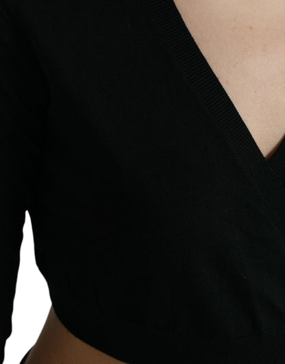 Elegante suéter tipo cárdigan de lana virgen negra