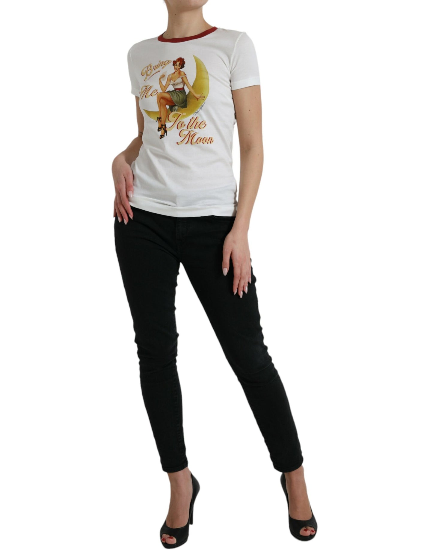 Elegante camiseta blanca de algodón con cuello redondo