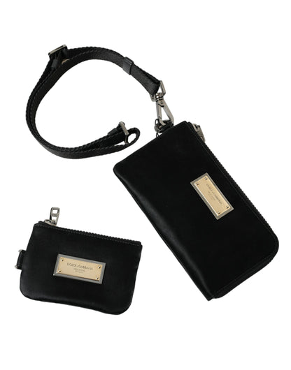 Elegante bolso de piel de nailon negro con detalles plateados