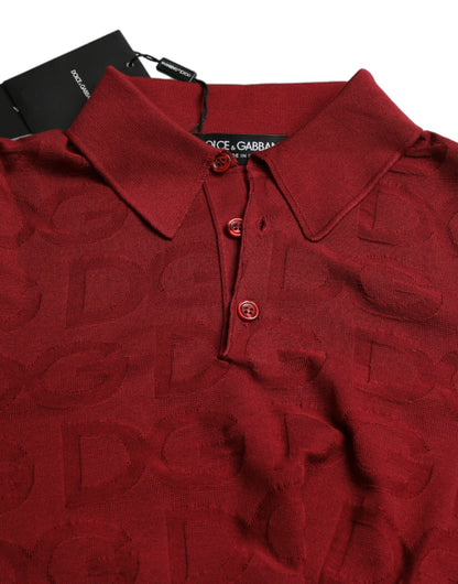 Elegante camiseta polo de seda color granate