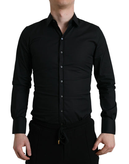 Camisa de vestir italiana elegante de corte entallado y color negro